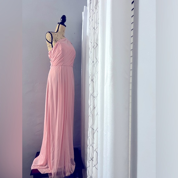 DAVID’S BRIDAL LONG CHIFFON ASYMMETRIC NECKLINE GREEK ROMAN TOGA DRESS SIZE 14 - Picture 3 of 12